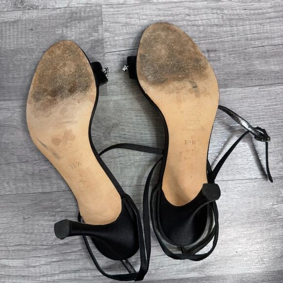 MANOLO BLAHNIK Black Satin Slingback Crystal Sandals Heels Size 38 1/2 - Picture 7 of 13